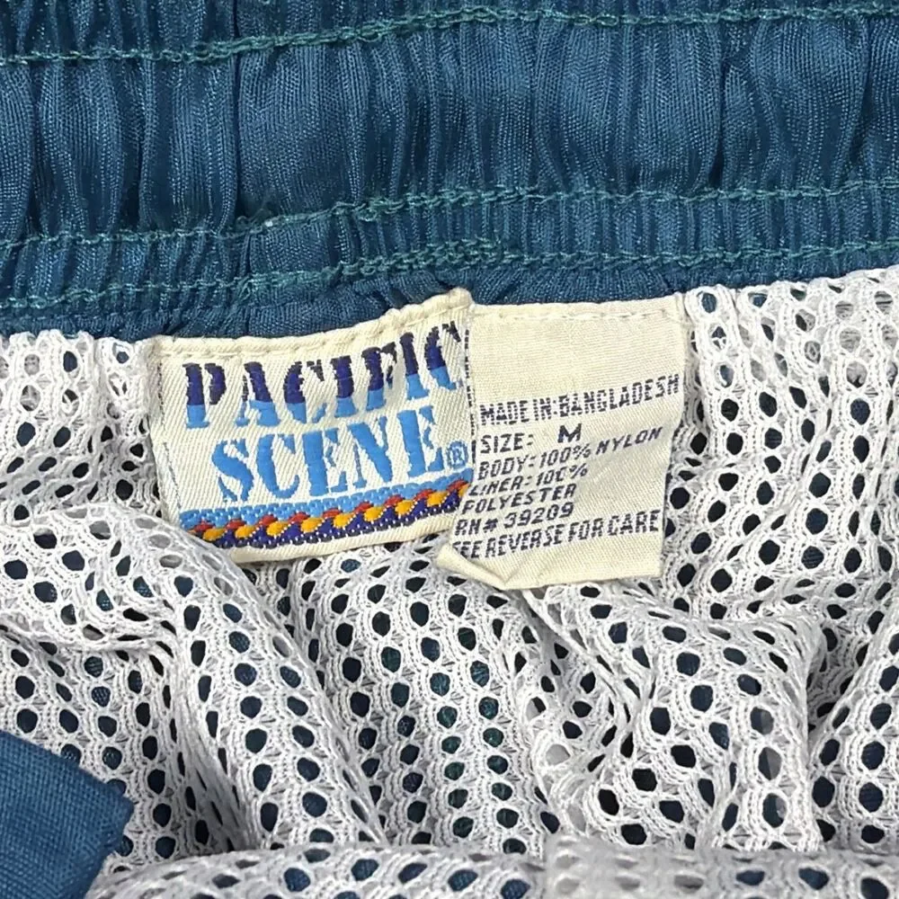 Vtg. Pacific Scene Men's Nylon Swim Trunks Shorts Teal Blue Mesh Lined NOS Sz. M